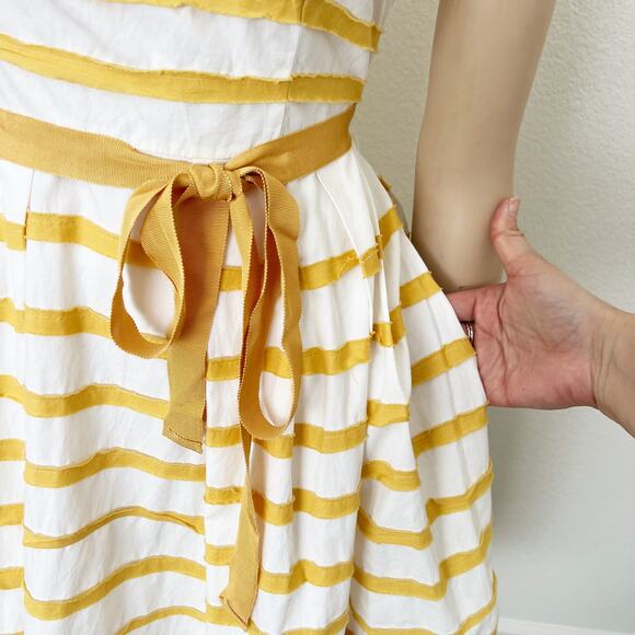 [Anthropologie] Moulinette Soeurs Golden Yellow Striped Fit & Flare Dress Size 4 - Picture 10 of 12